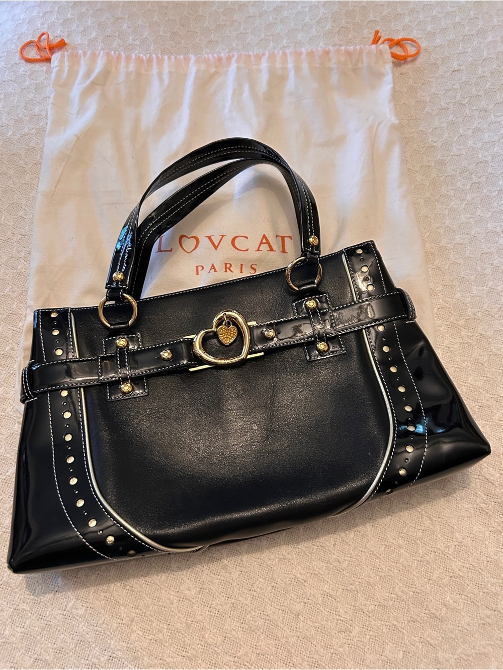 Lovcat Paris Black Heart-Accent Shoulder Bag
